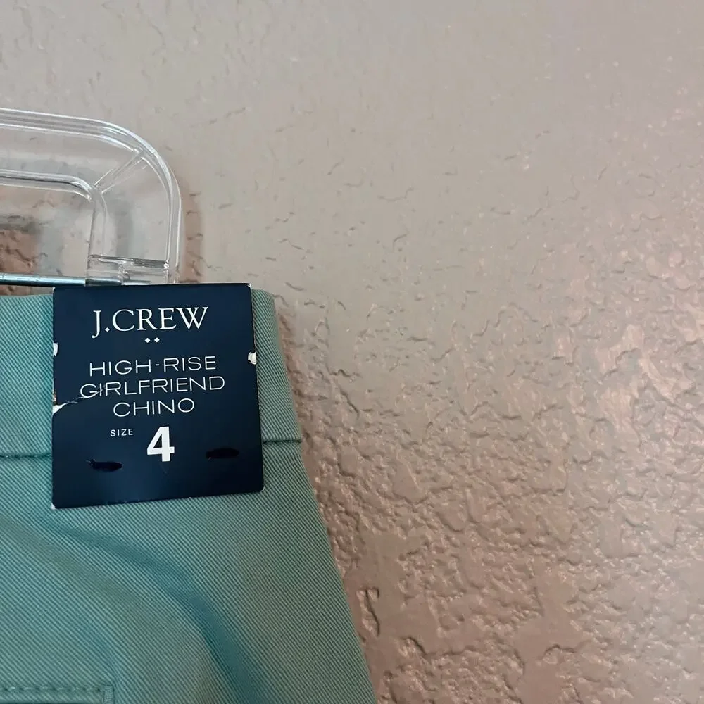 New J. Crew High Rise Girlfriend Chino Women’s Trouser Straight Leg Green 4 NWT